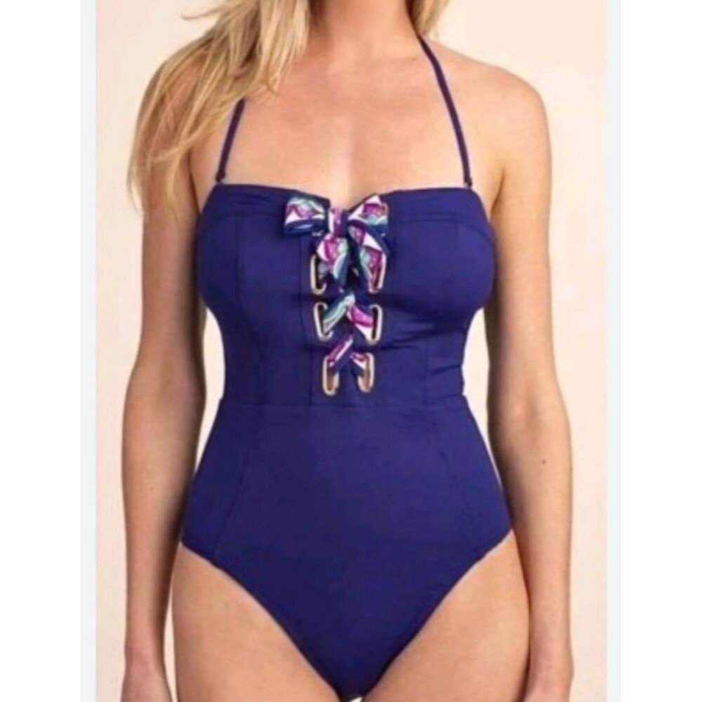 Trina Turk Paradise Bandeau Lace-Up One-Piece Swim Size 8